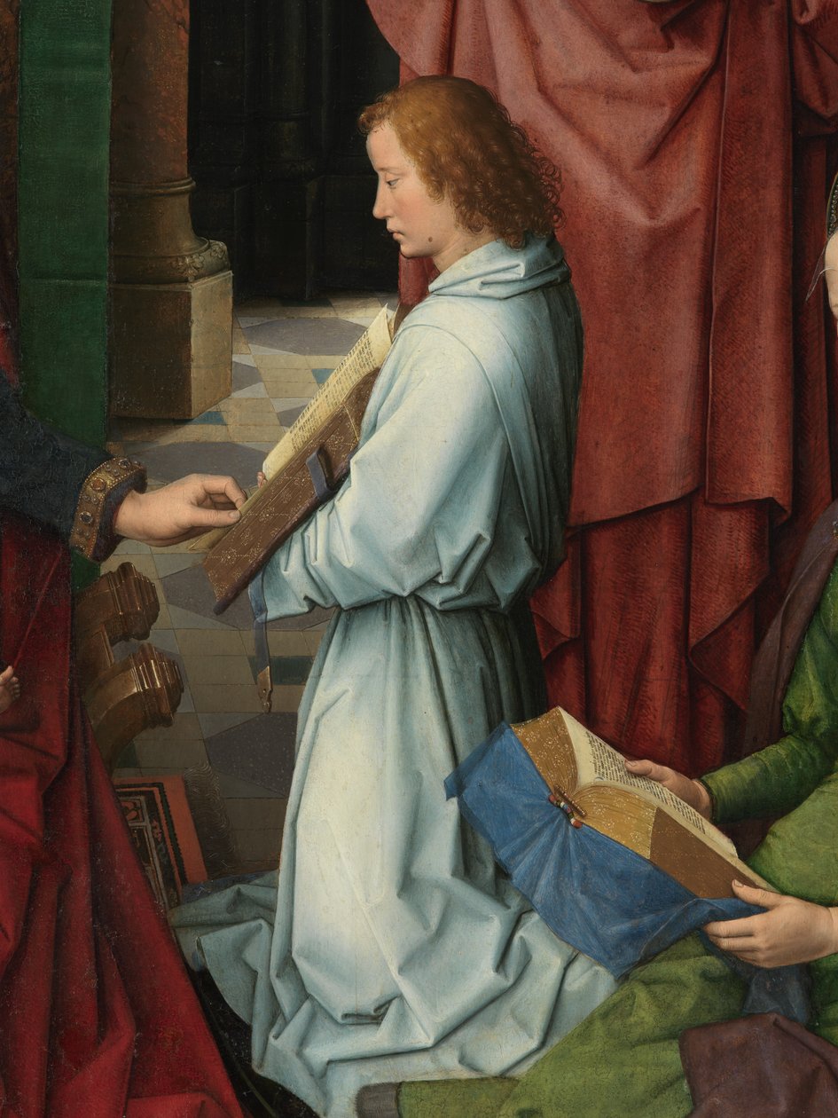 Detalj av centralpanelen i Triptyken av Johannes Döparen och Sankt Johannes evangelisten av Hans Memling