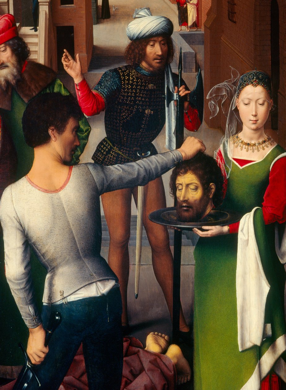 Detalj av den vänstra panelen av Triptyken av Johannes Döparen och Sankt Johannes evangelisten av Hans Memling