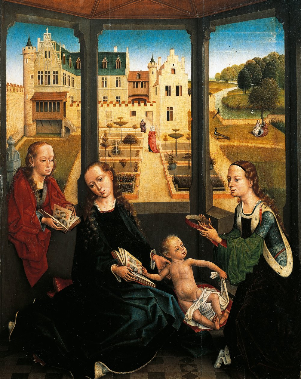 Madonna och barn i en trädgård av Hans Memling