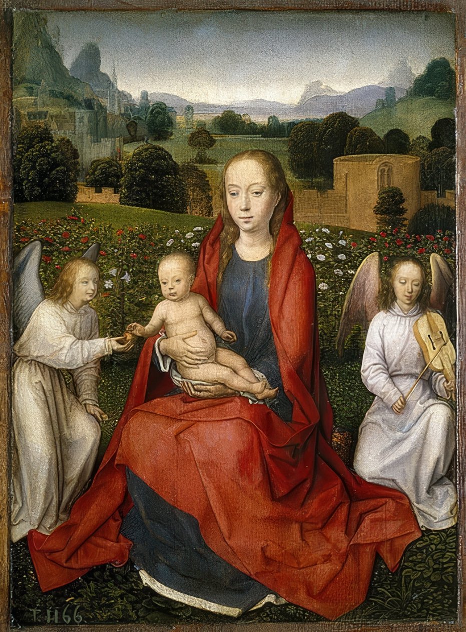 Madonna med barnet och två änglar. 1480-90 av Hans Memling