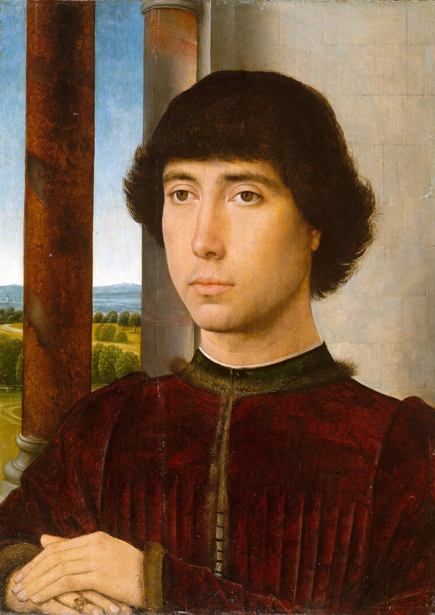 Porträtt av en man vid en loggia av Hans Memling