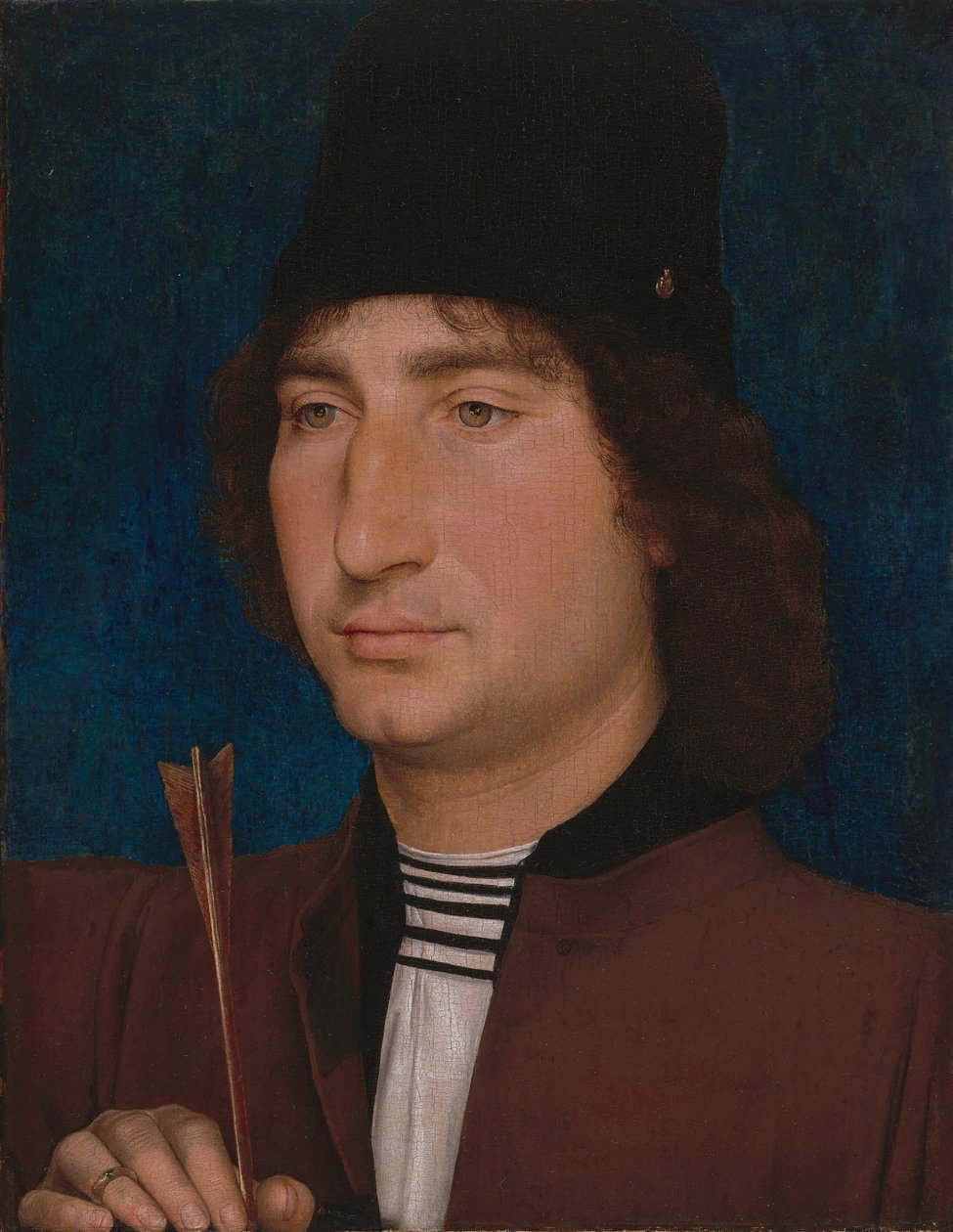 Porträtt av en man med en pil av Hans Memling