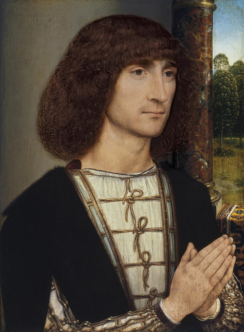 Porträtt av en ung man ber, ca 1485 av Hans Memling
