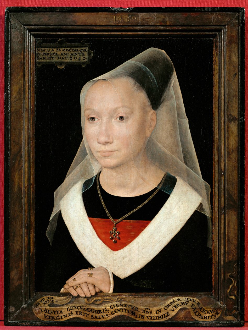 Porträtt av en ung kvinna (flämtande) av Hans Memling