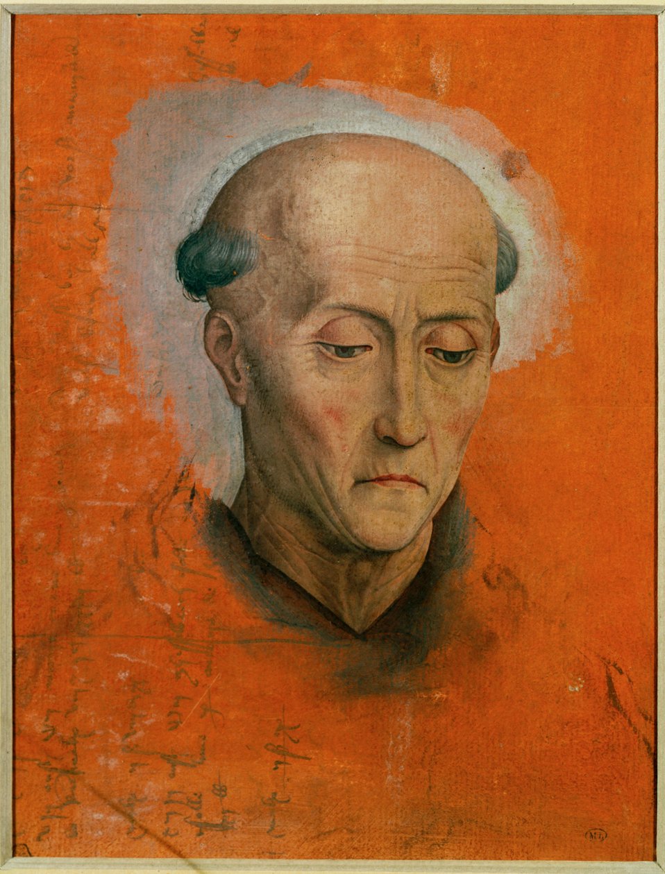 Studie för huvudet av Sankt Benedictus målat för altaret hos familjen Morel i Brügge ... av Hans Memling