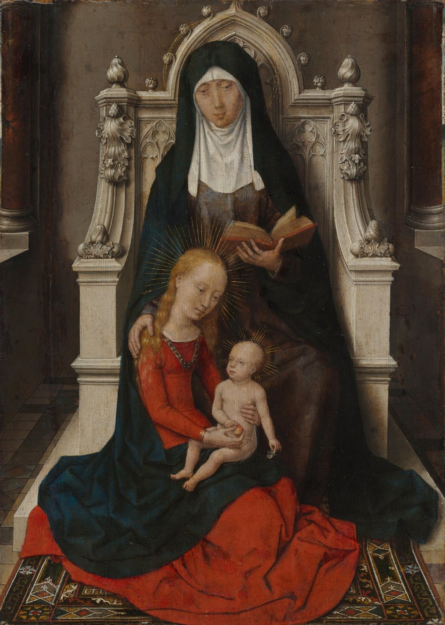 En del av ett diptyk: Den heliga Anna med sina tre barn (den avskilda yttre delen av inv. nr. 5) av Hans Memling