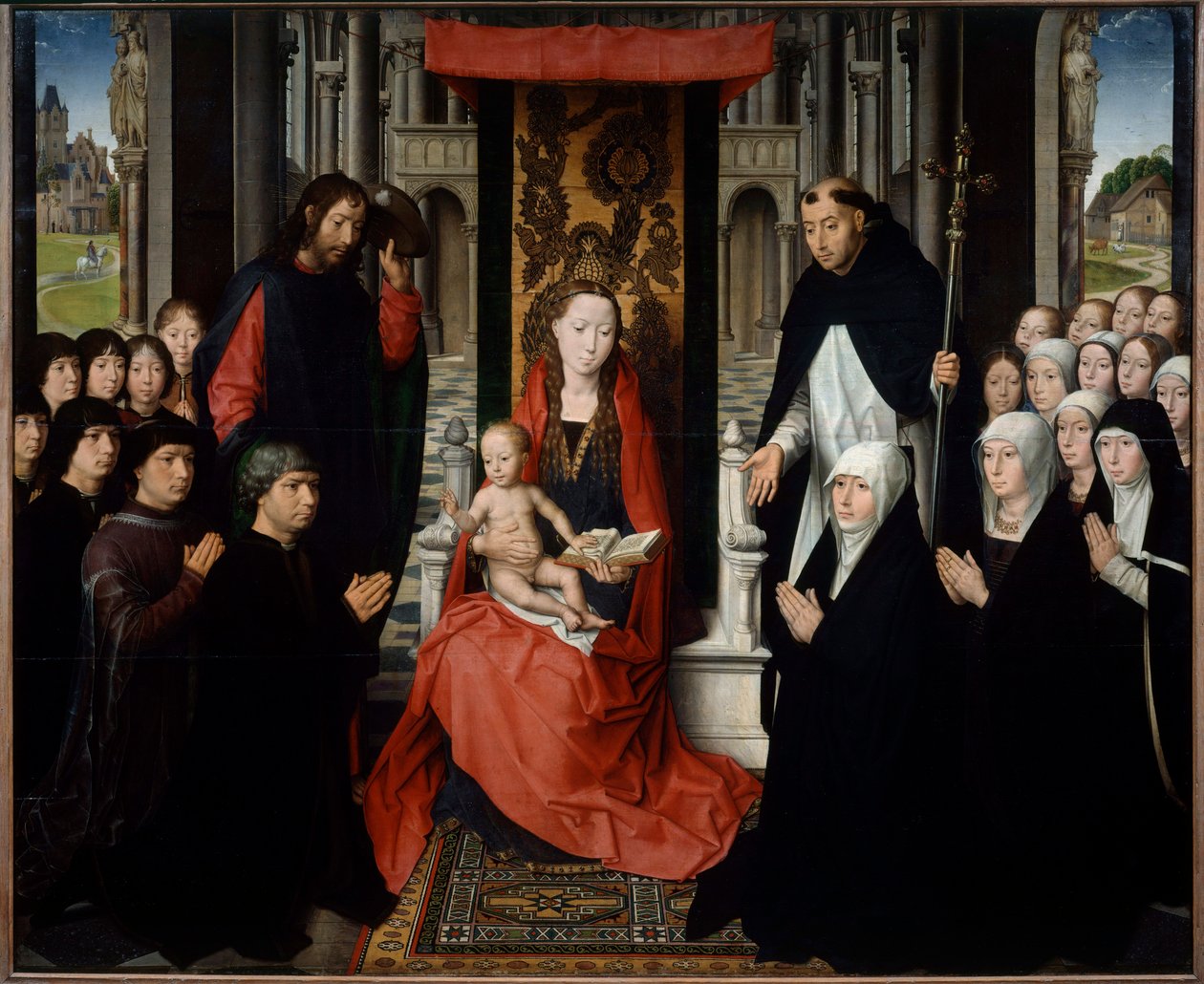 Jungfrun och barnet mellan Saint James och Saint Dominica presenterar donatorer eller jungfrun till Jacques Floreins. Målning av Hans Memling (1435-1494) (ec.flam.) 1400-talet Sön. 1,3x1,6 m av Hans Memling