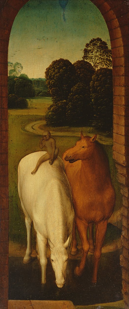 Två hästar i ett landskap av Hans Memling