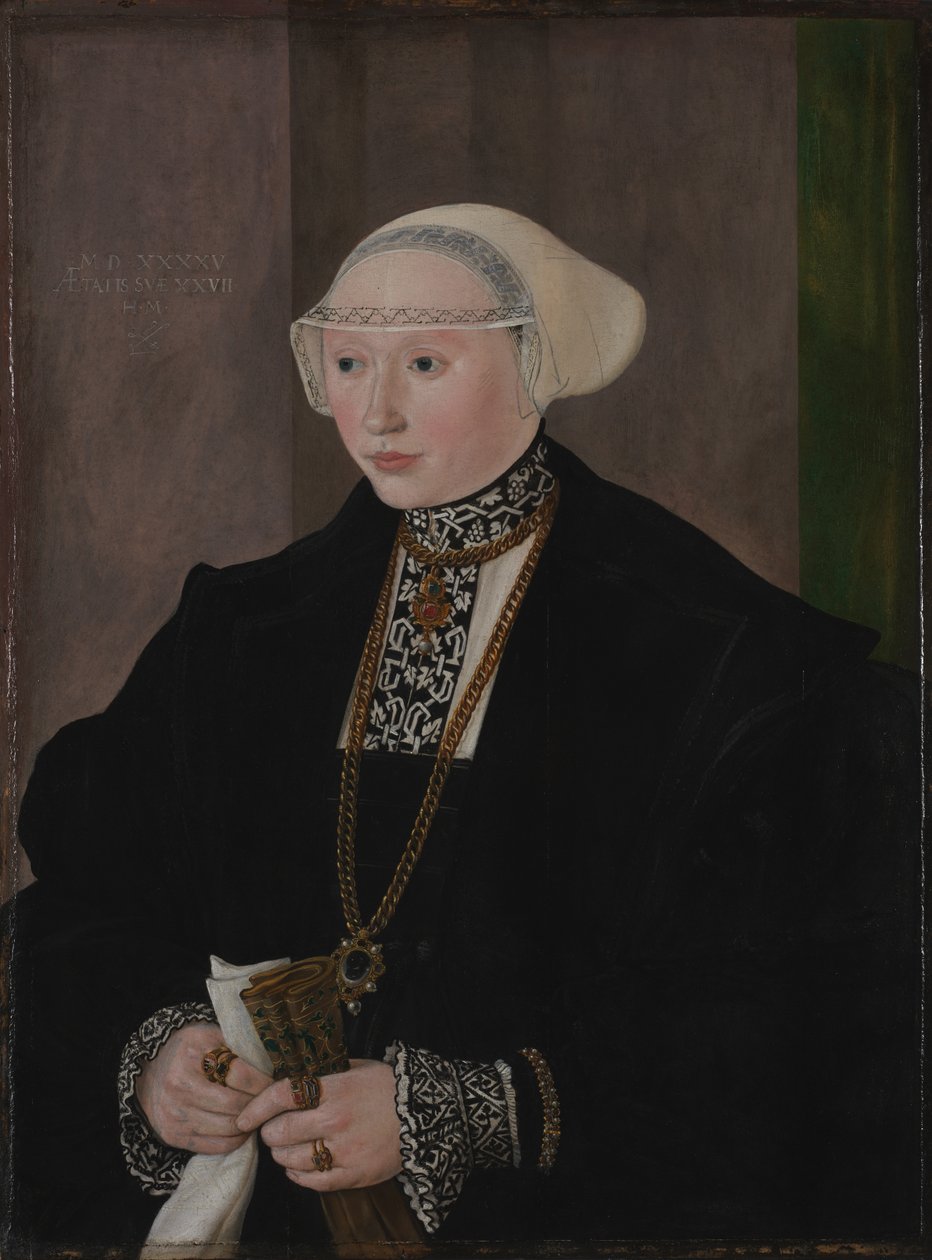 Porträtt av Maria Kitscher, fru till Freyberg, 1545. av Hans Mielich