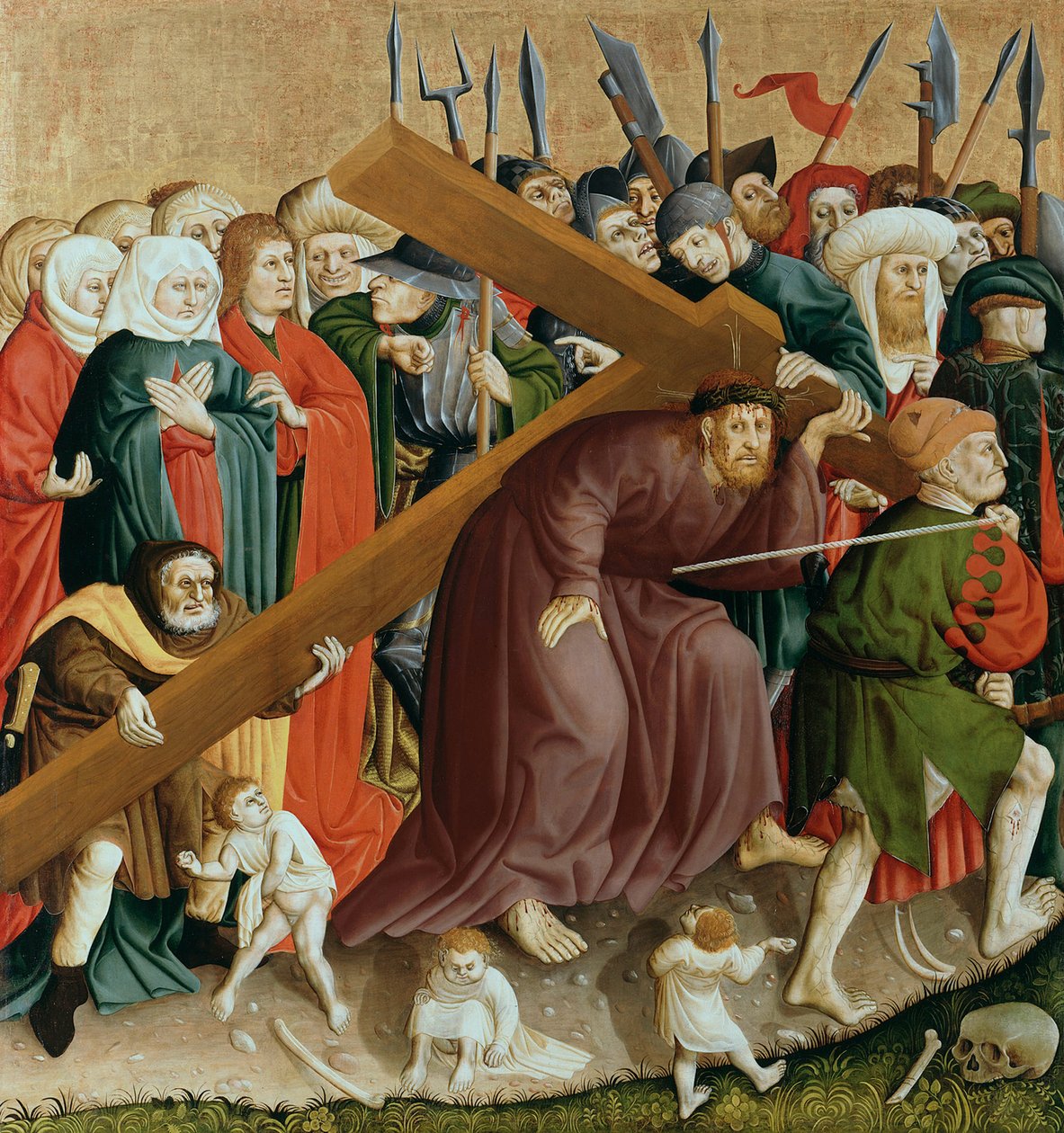 Kristus bär korset. Wurzachaltarets vingar, 1437 av Hans Multscher