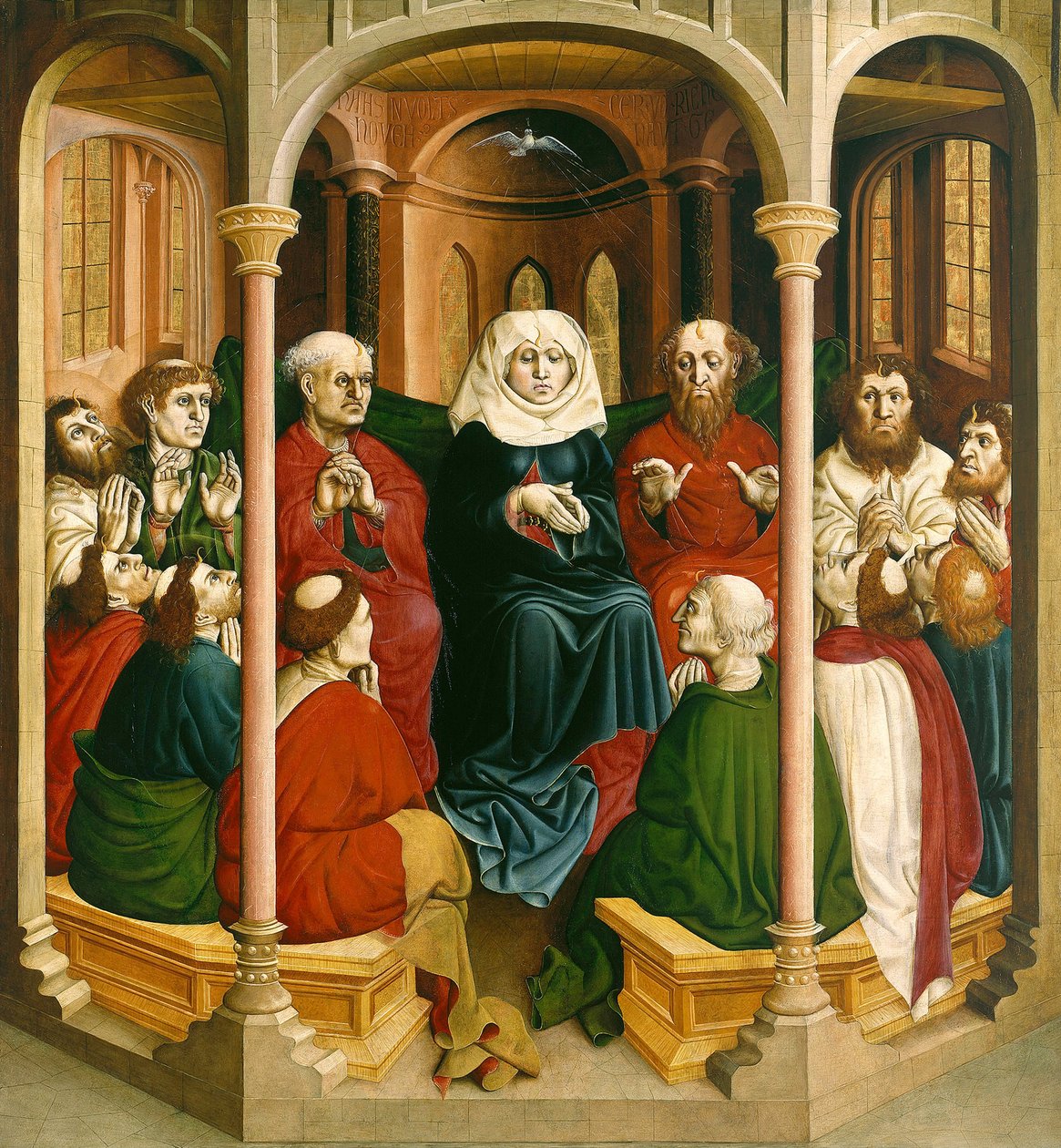 Nedstigningen av den Helige Ande Pingst. Wurzachaltarets vingar, 1437 av Hans Multscher