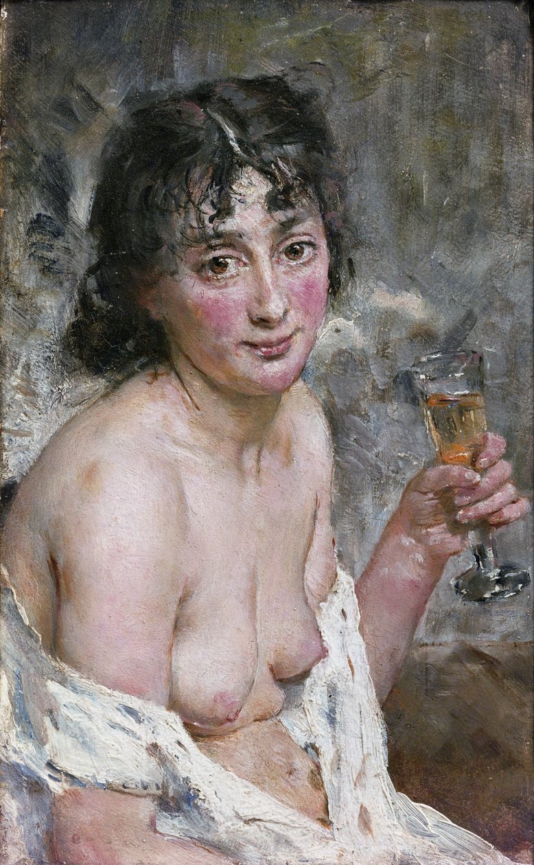 Champagne Girl (olja på duk) av Hans Olaf Heyerdahl