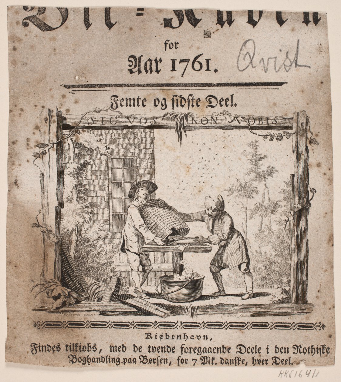 Titelvinjetten för "Bii-Kuben för året 1761", del V av Hans Quist