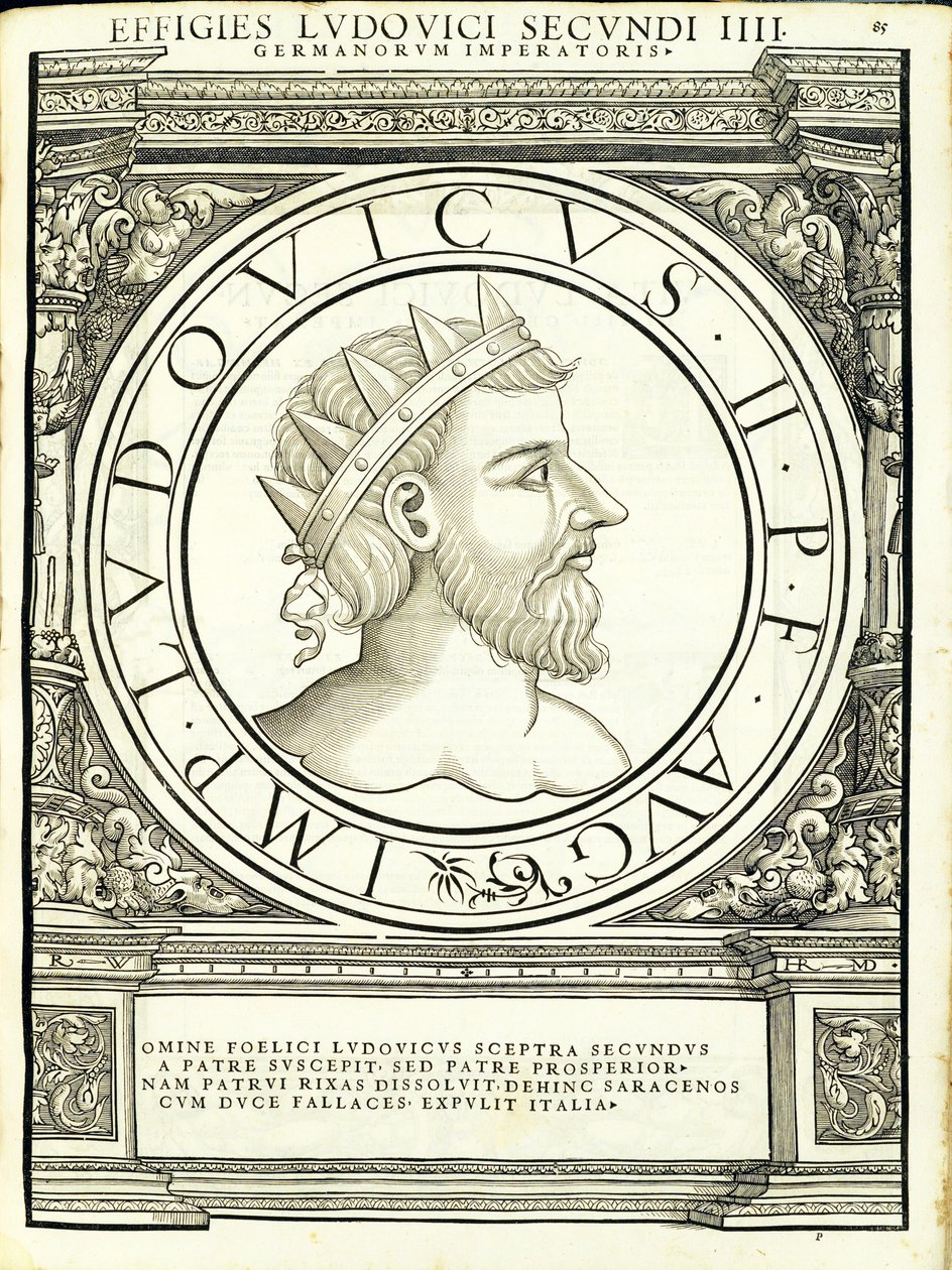 Luis II, illustration från "De romerska kejsarna i hela öst och väst" av Hans Rudolf Manuel Deutsch