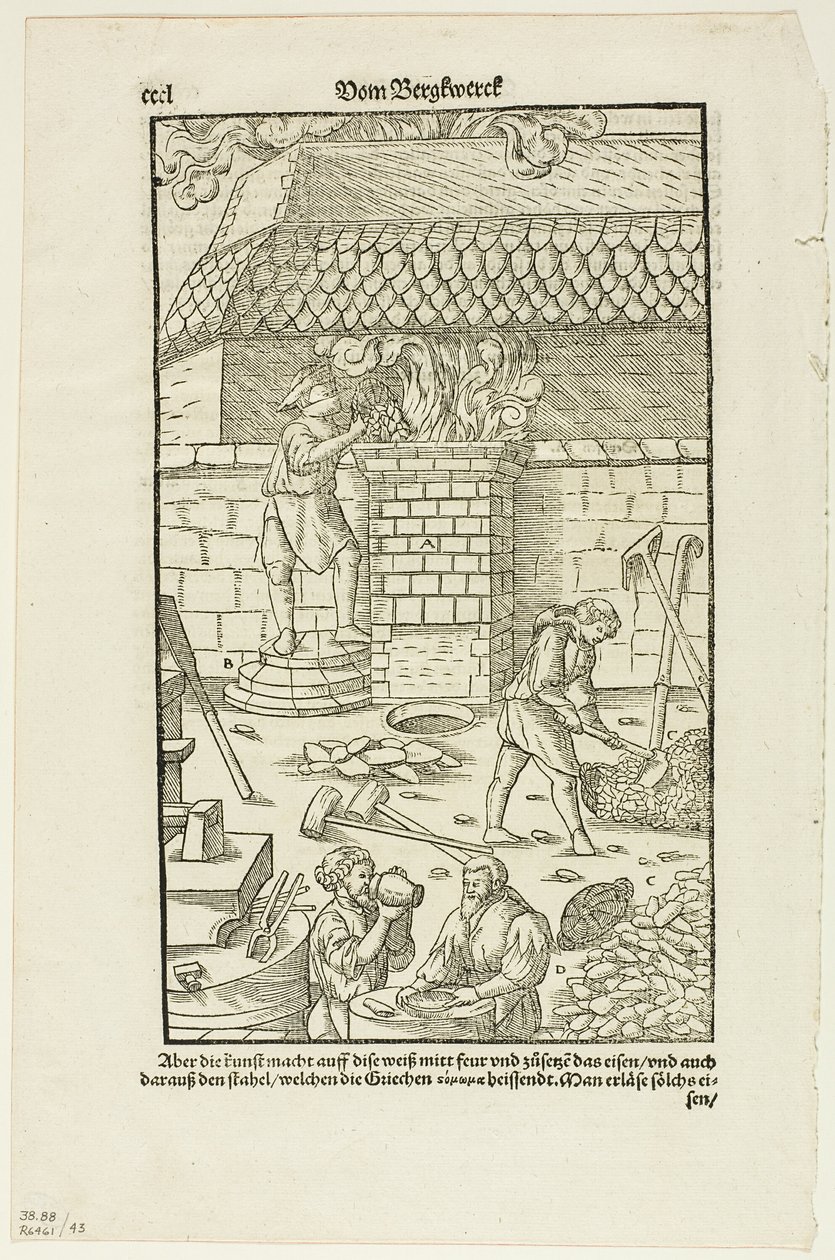 Sidan CCCL från Vom Bergwerck XII Bücher av Agricola, plansch 43 från Woodcuts from Books of the XVI Century av Hans Rudolf Manuel Deutsch