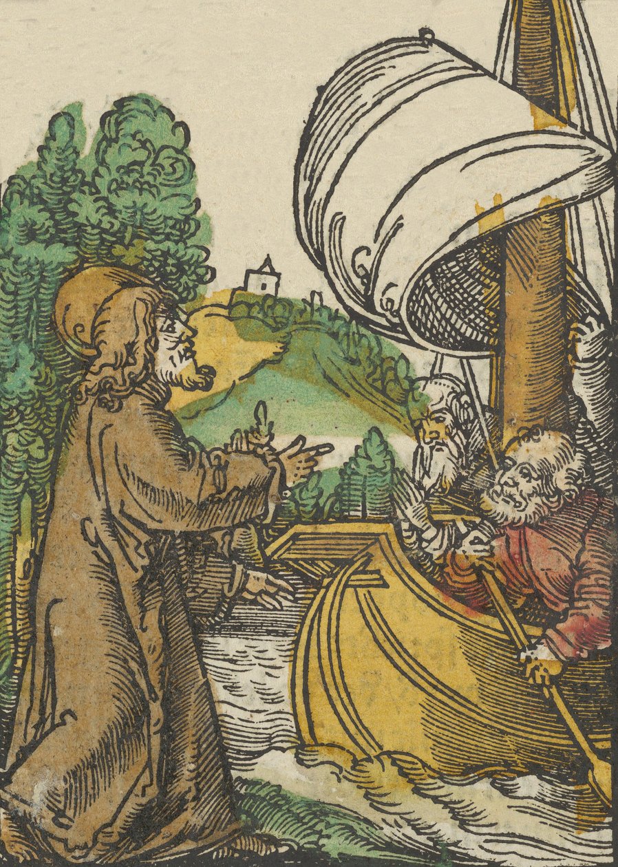 Kristus stillar stormen på Tiberiasjön, från Das Plenarium, 1517. av Hans Schäufelein the Elder