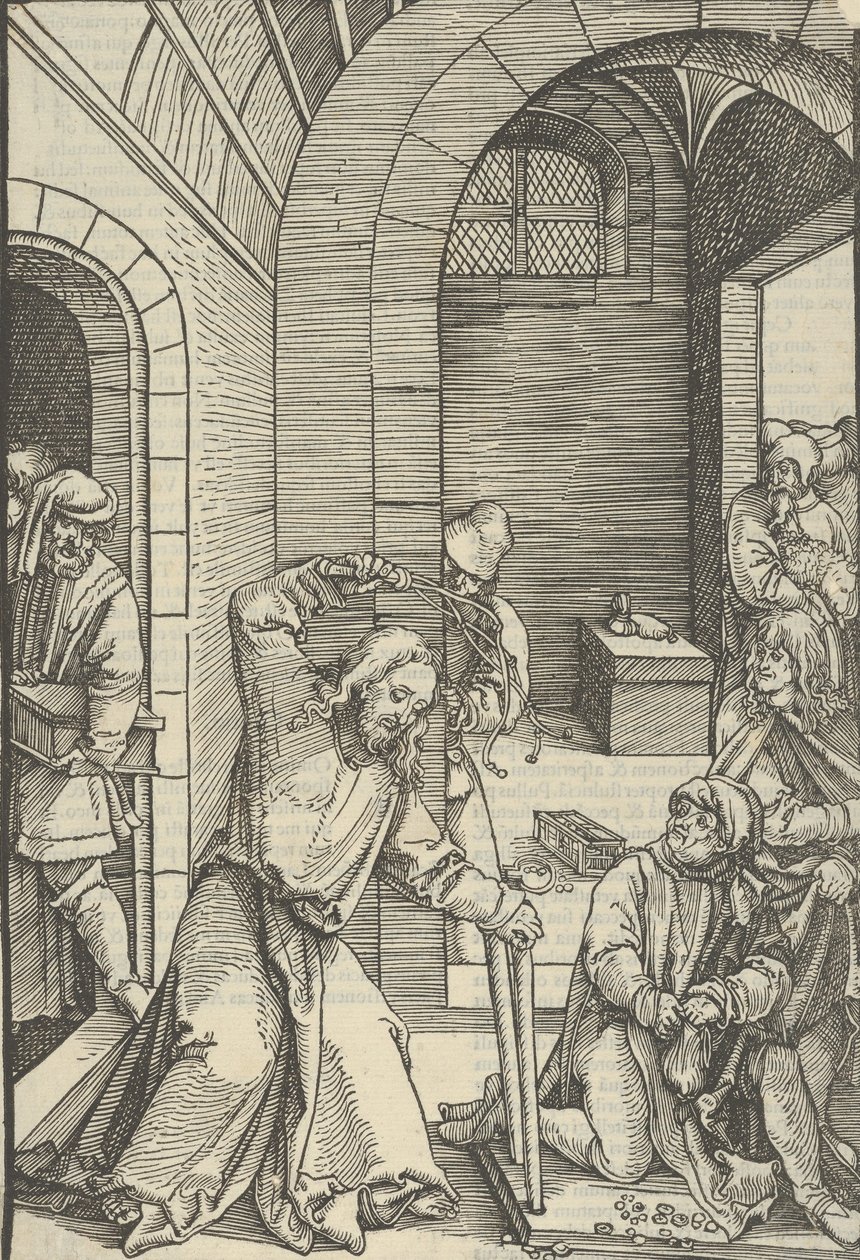 Kristus som renar templet, från spegeln av vår Herre Jesu Kristi passion, 1507. av Hans Schäufelein the Elder