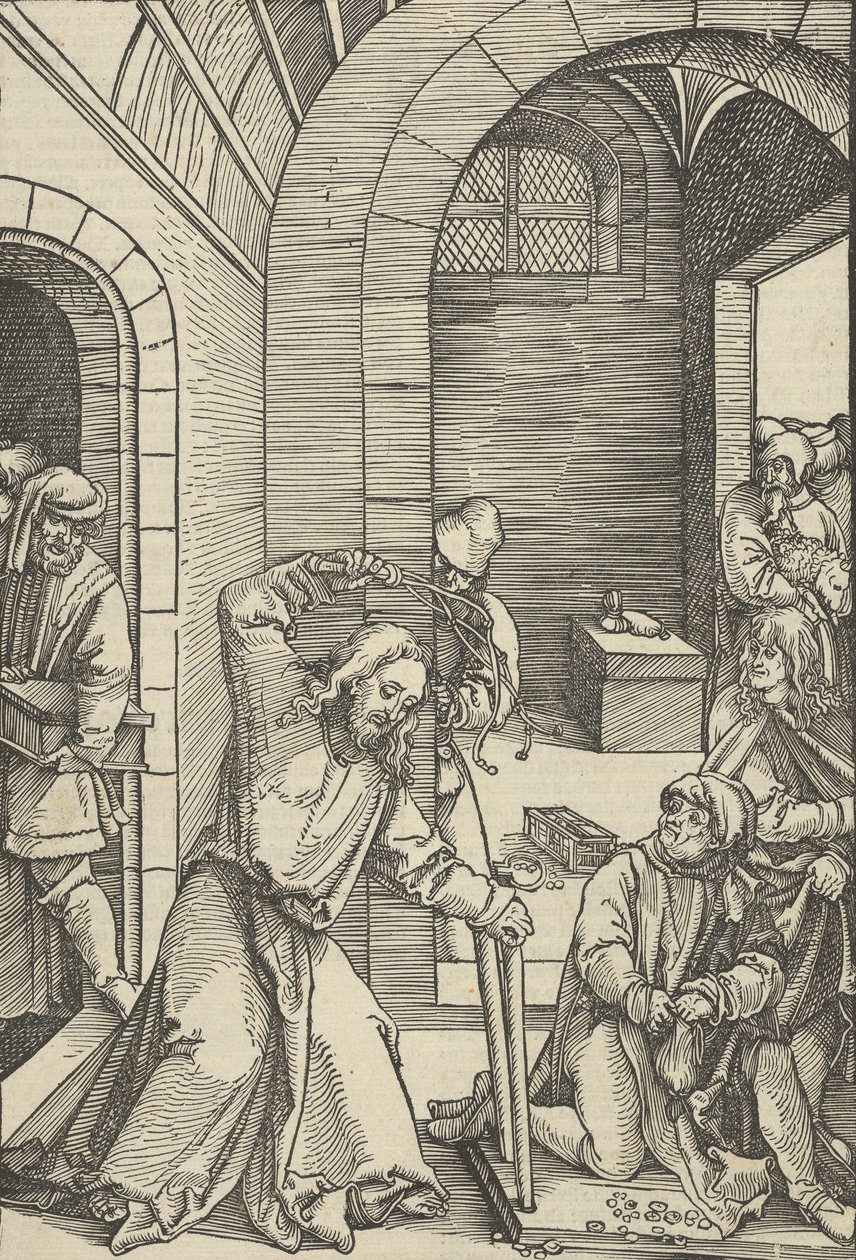 Kristus som renar templet, från spegeln av vår Herre Jesu Kristi passion, 1507. av Hans Schäufelein the Elder