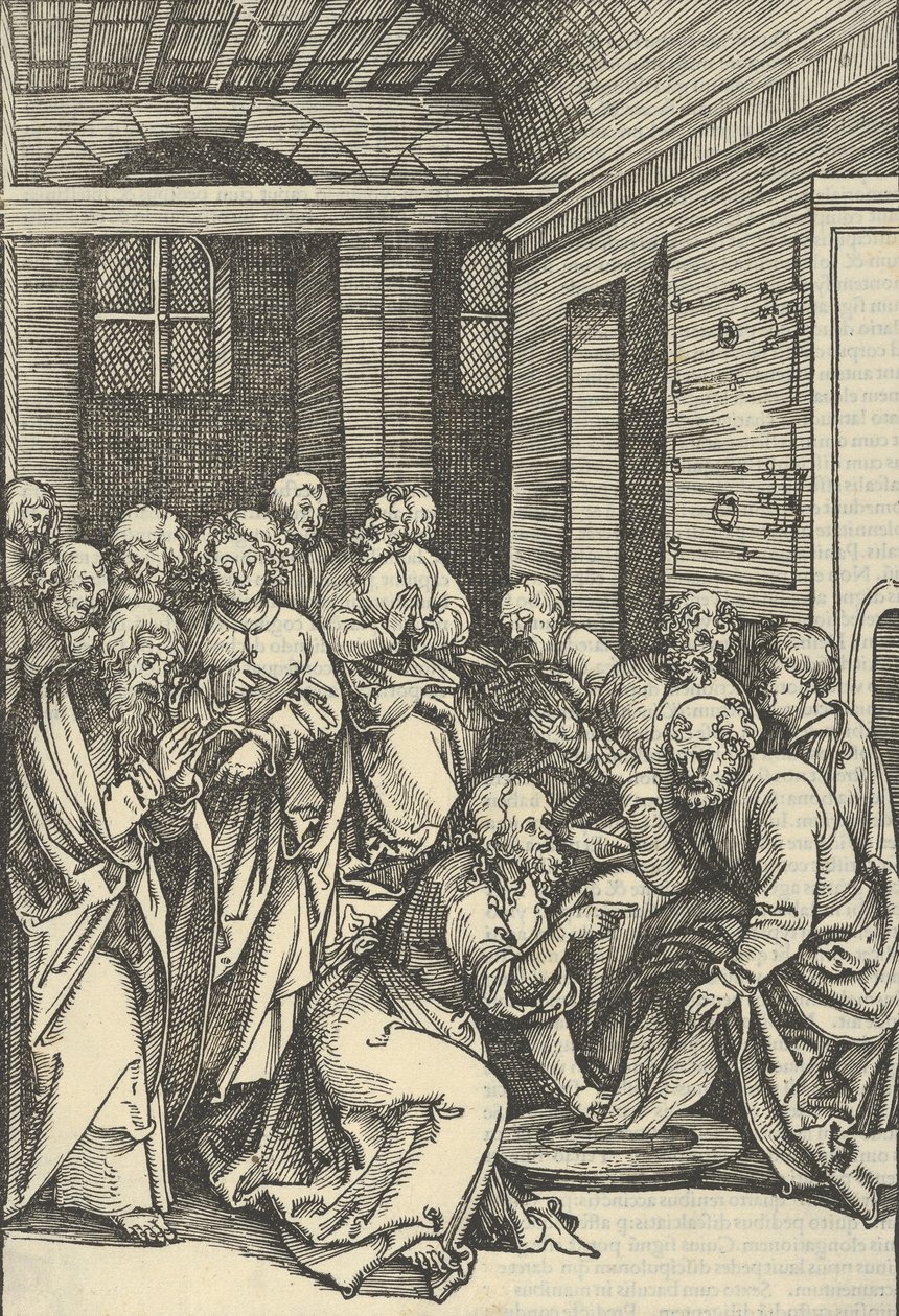 Kristus tvättar Sankt Peters fötter, från The Mirror of the Passion of Our Lord Jesu Christ, 1507. av Hans Schäufelein the Elder