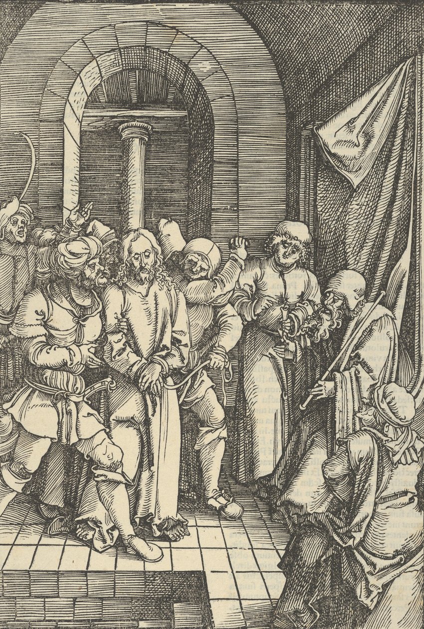 Kristus före Annas, från vår Herre Jesu Kristi passions spegel, 1507. av Hans Schäufelein the Elder