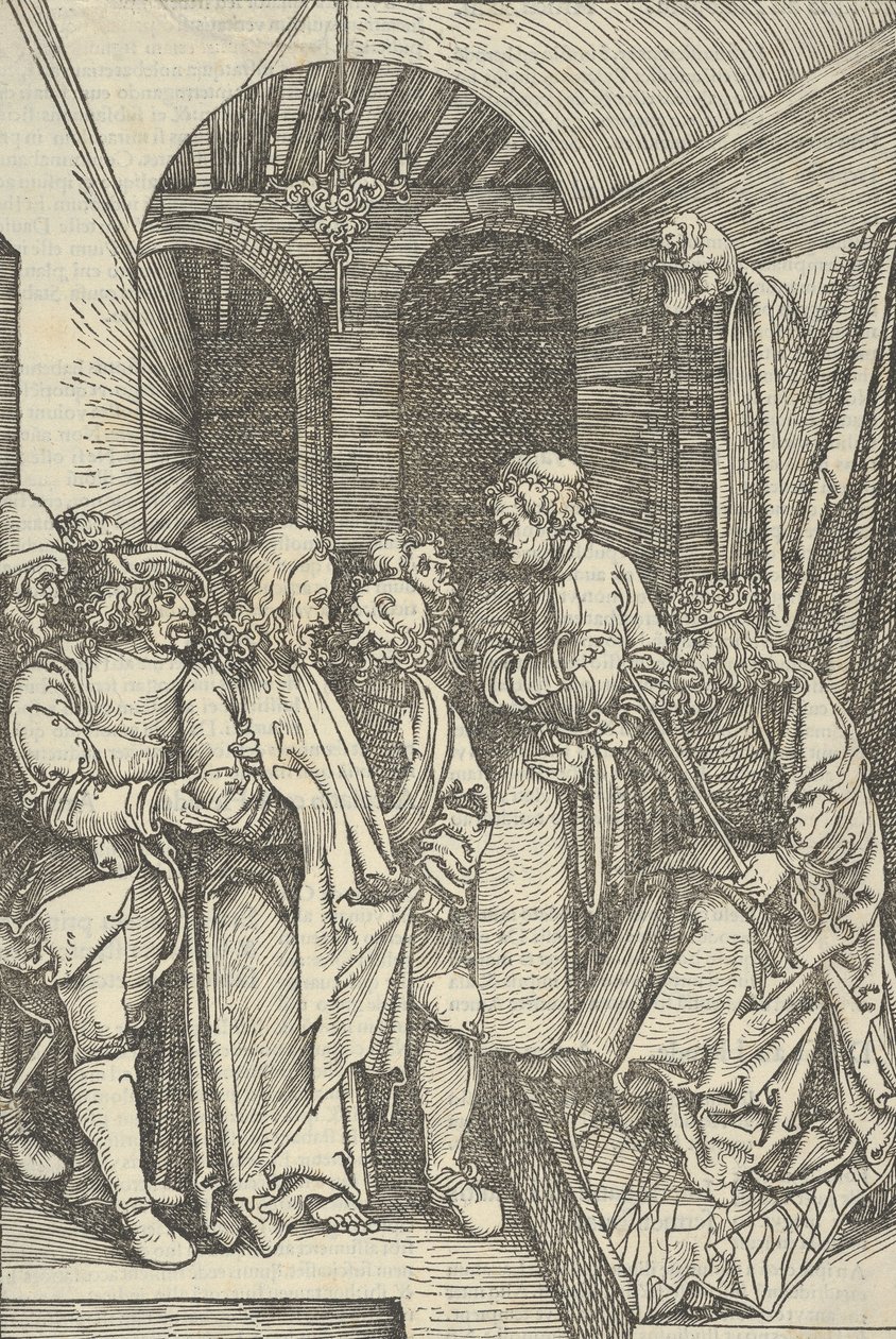 Kristus framför Herodes i en sal, från spegeln av vår Herre Jesu Kristi passion, 1507., 1507. av Hans Schäufelein the Elder