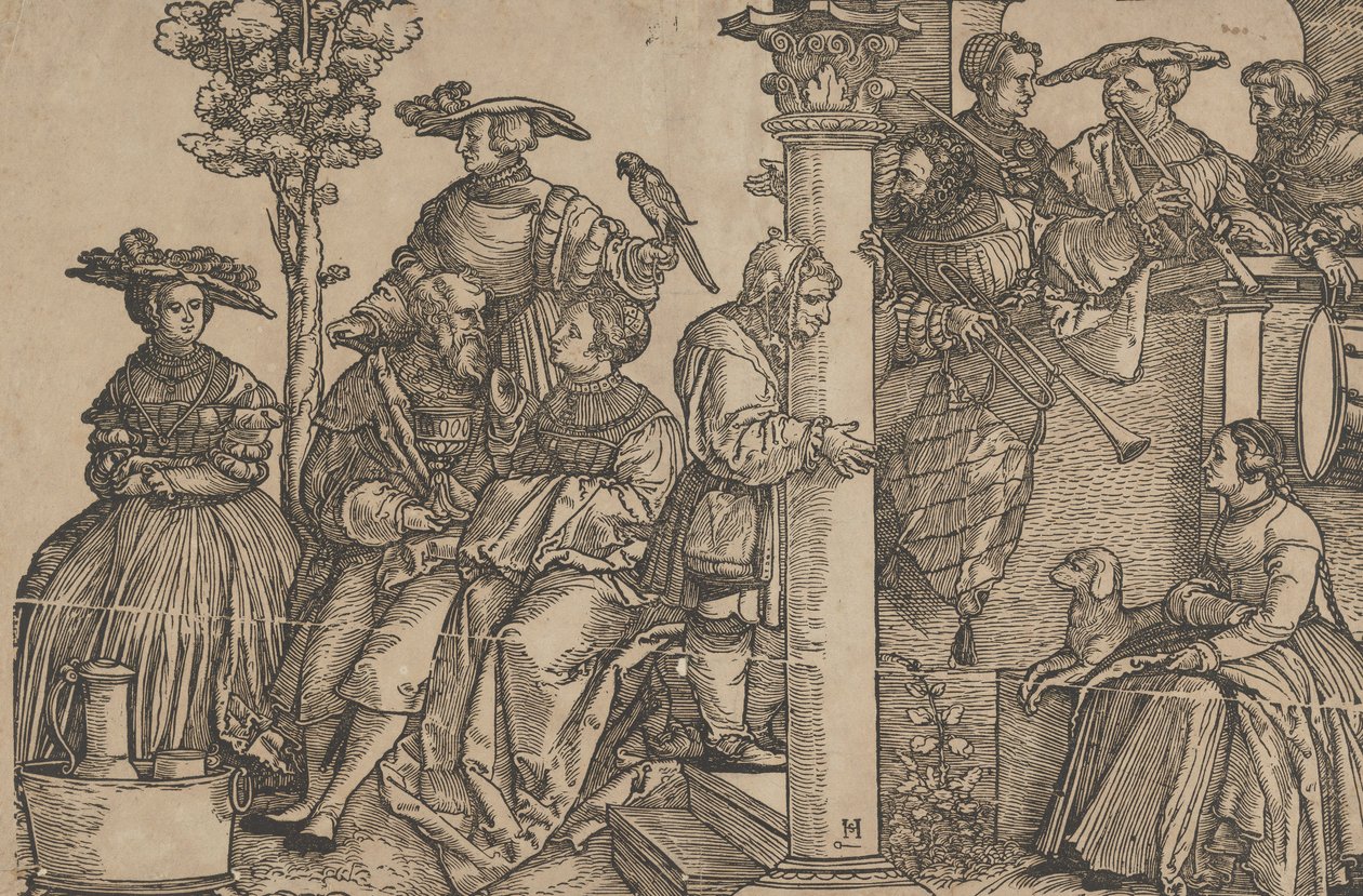 Musiker och åskådare. av Hans Schäufelein the Elder