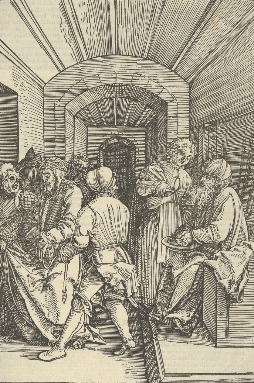 Pilatus tvättar sina händer, från Mirror of the passion of our Lord Jesu Kristi, 1507. av Hans Schäufelein the Elder