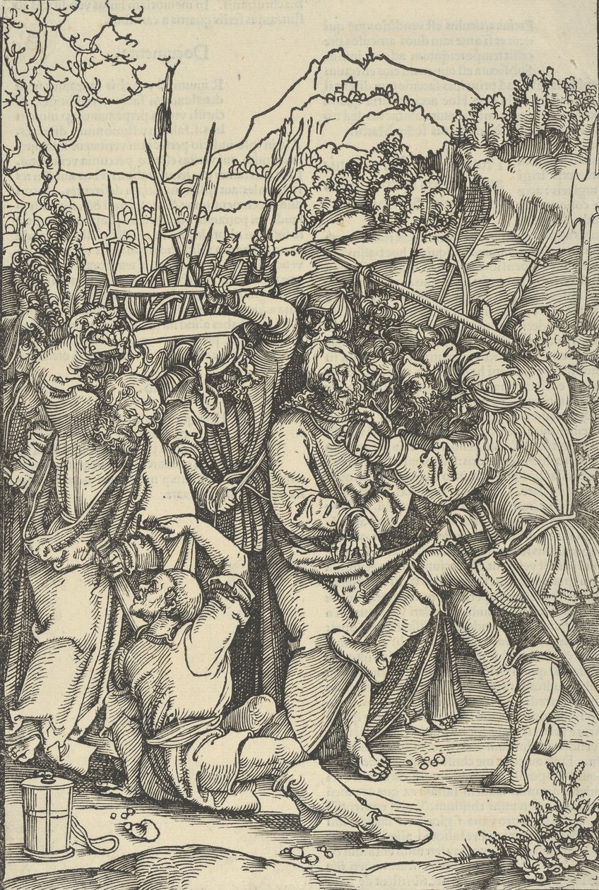 The Arrest of Christ, från spegeln av vår Herre Jesu Kristi passion, 1507. av Hans Schäufelein the Elder