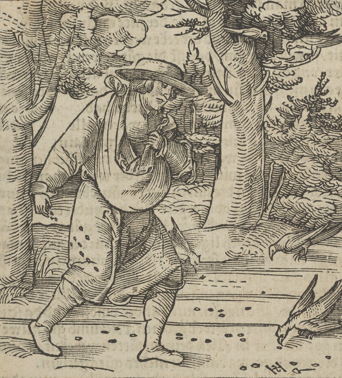 The Birds Eating the Seeds of the Sower, från Hymmelwagen auff dem, wer wol Leben..., 1517. av Hans Schäufelein the Elder