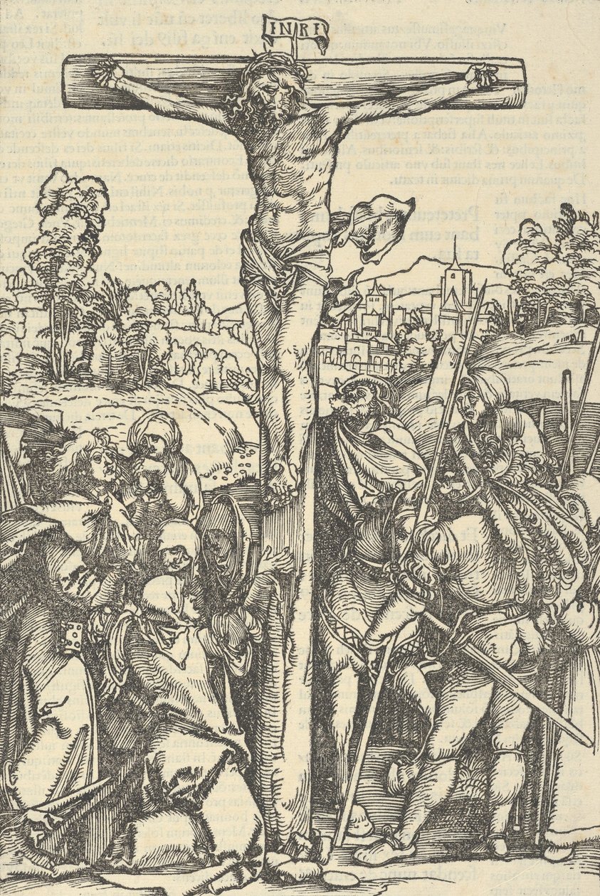 Korsfästelsen, från Rosenkransens beslutade trädgård, 1505. av Hans Schäufelein the Elder