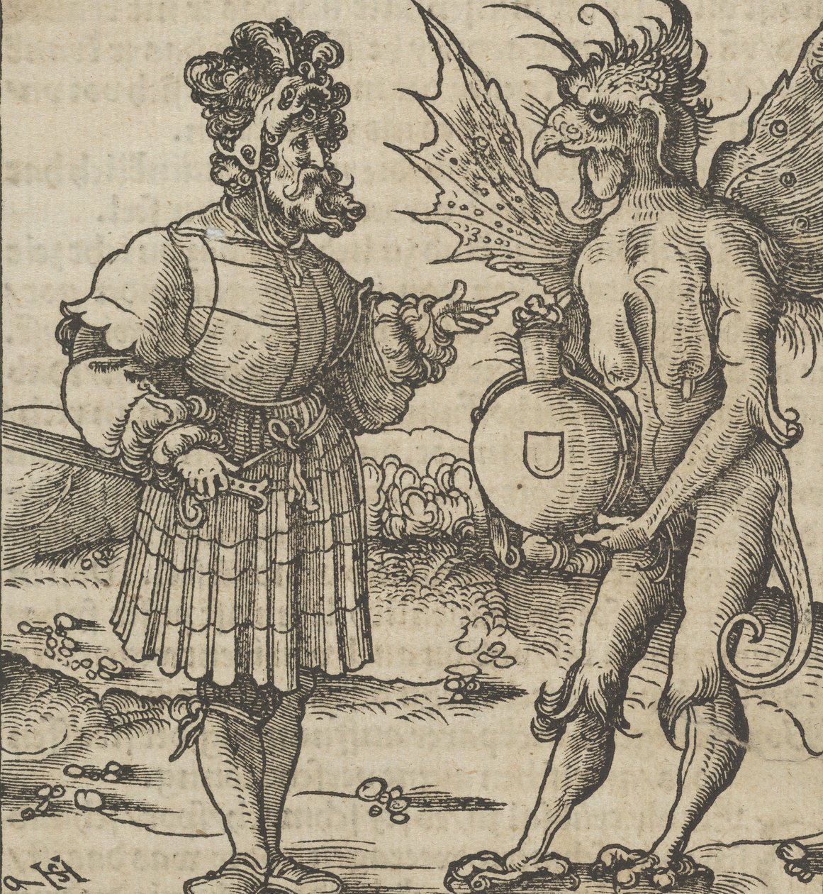 The Devil Offering Poison to a Knight, från Hymmelwagen auff dem, wer wol leben..., 1517. av Hans Schäufelein the Elder