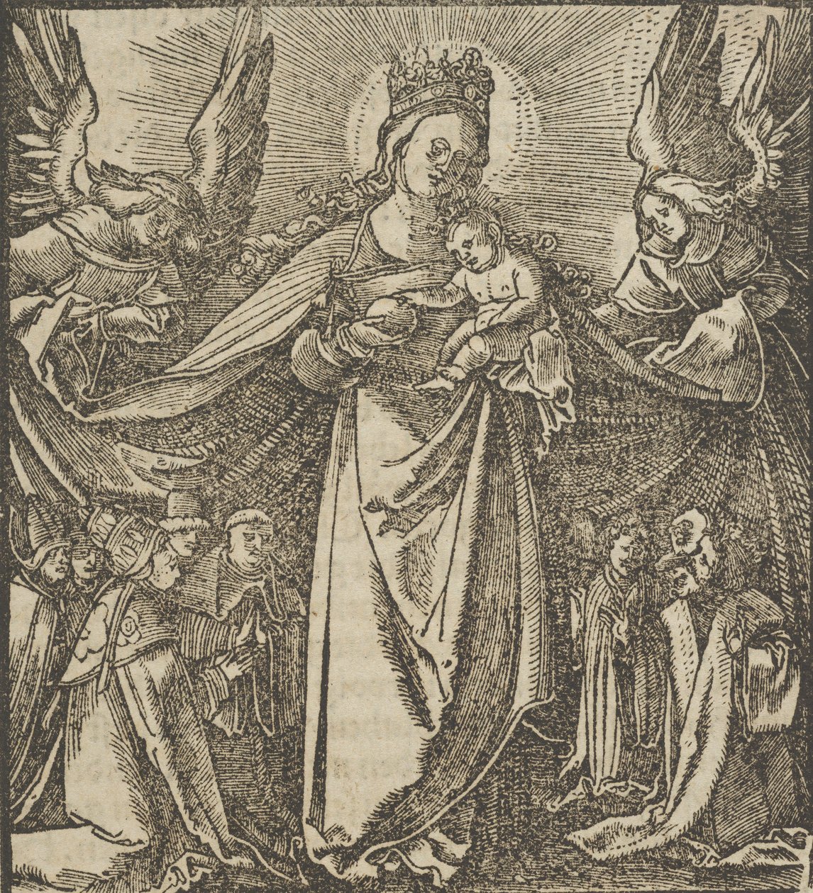 The Madonna of Mercy, från Hymmelwagen auff dem, wer wol leben..., 1517. av Hans Schäufelein the Elder