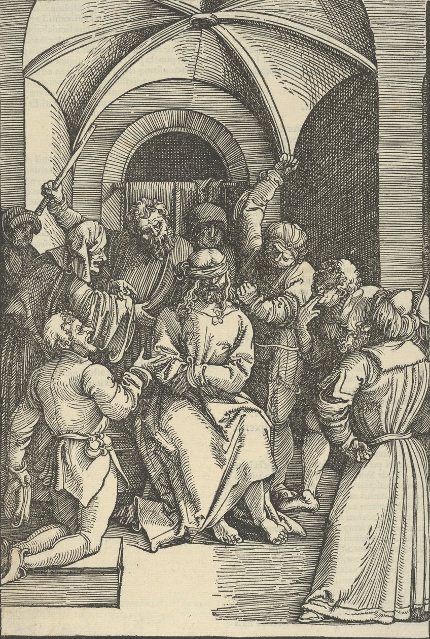 The Mocking of Christ, från spegeln av vår Herre Jesu Kristi passion, 1507. av Hans Schäufelein the Elder