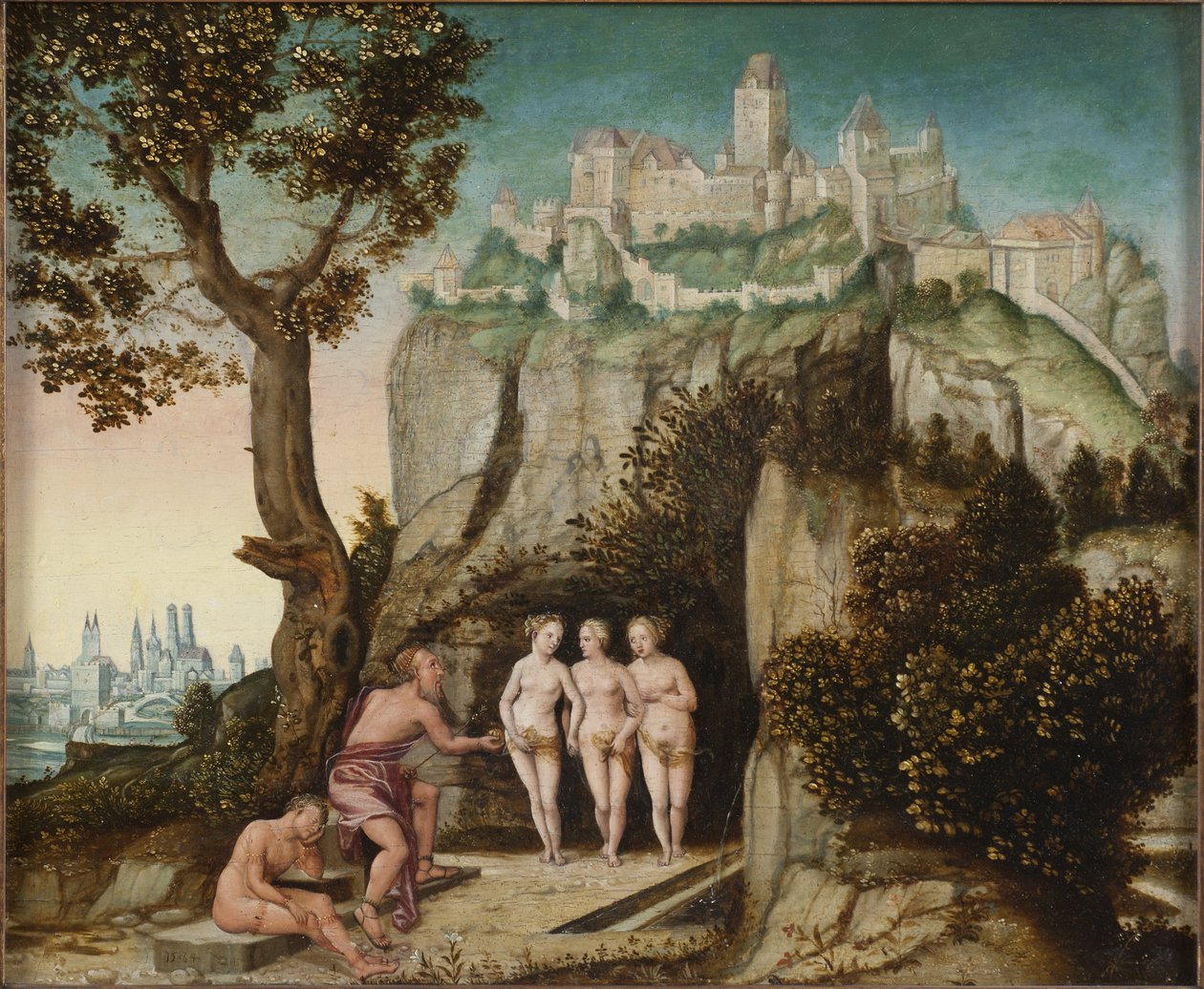 Le jugement de Paris - The Judgment of Paris, av Schoepfer, Hans, den äldre (1505-1570). Olja på trä. Mått: 32x41 cm. Nationalmuseum Stockholm av Hans Schoepfer
