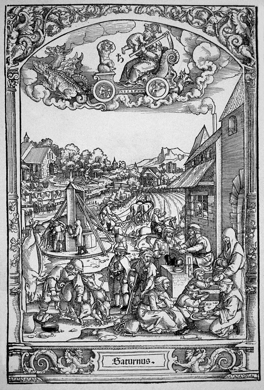 Saturnus (trägravyr) av Hans Sebald (School of) Beham