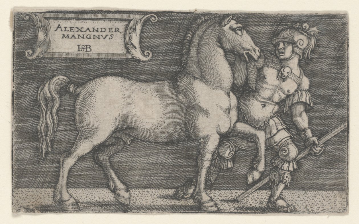 Alexander den store ledande Bucephalus, ca 1531-1550 (gravyr) av Hans Sebald Beham