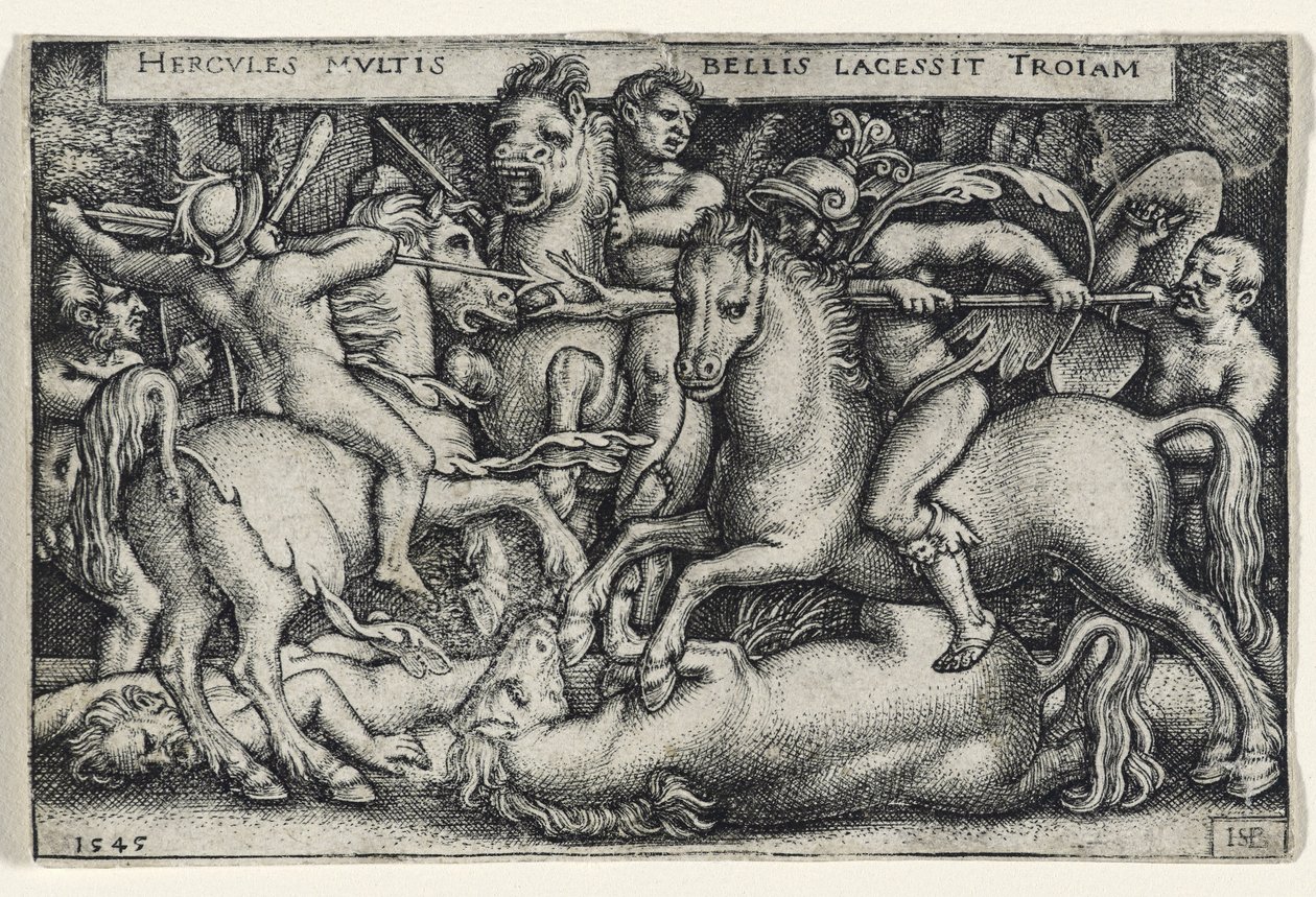 Hercules Fighting against the Trojans, 1545 (gravyr på lagt papper) av Hans Sebald Beham