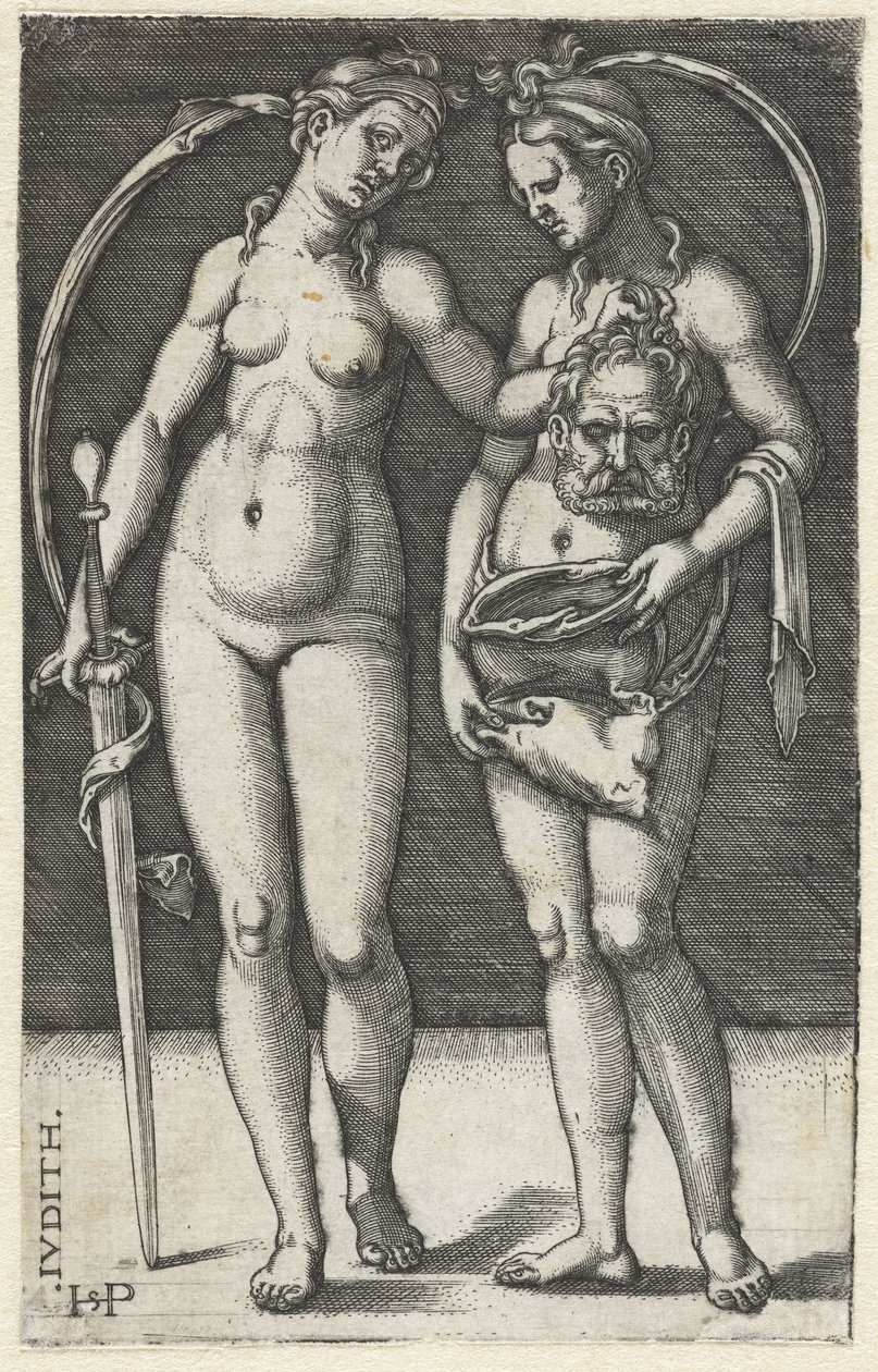 Judith med chef för Holofernes och pigan Judith (titel på objekt) av Hans Sebald Beham