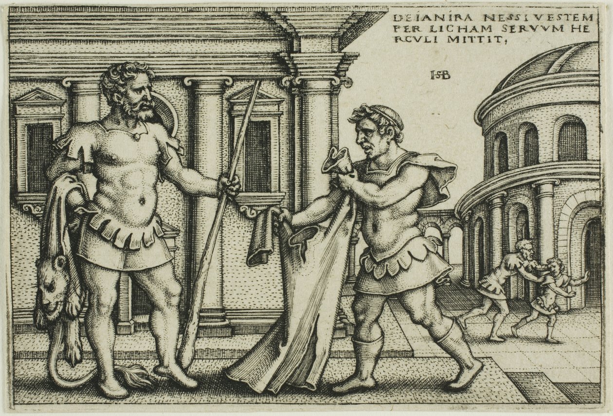 Lichas tar med Nessus plagget till Hercules, från The Labors of Hercules av Hans Sebald Beham