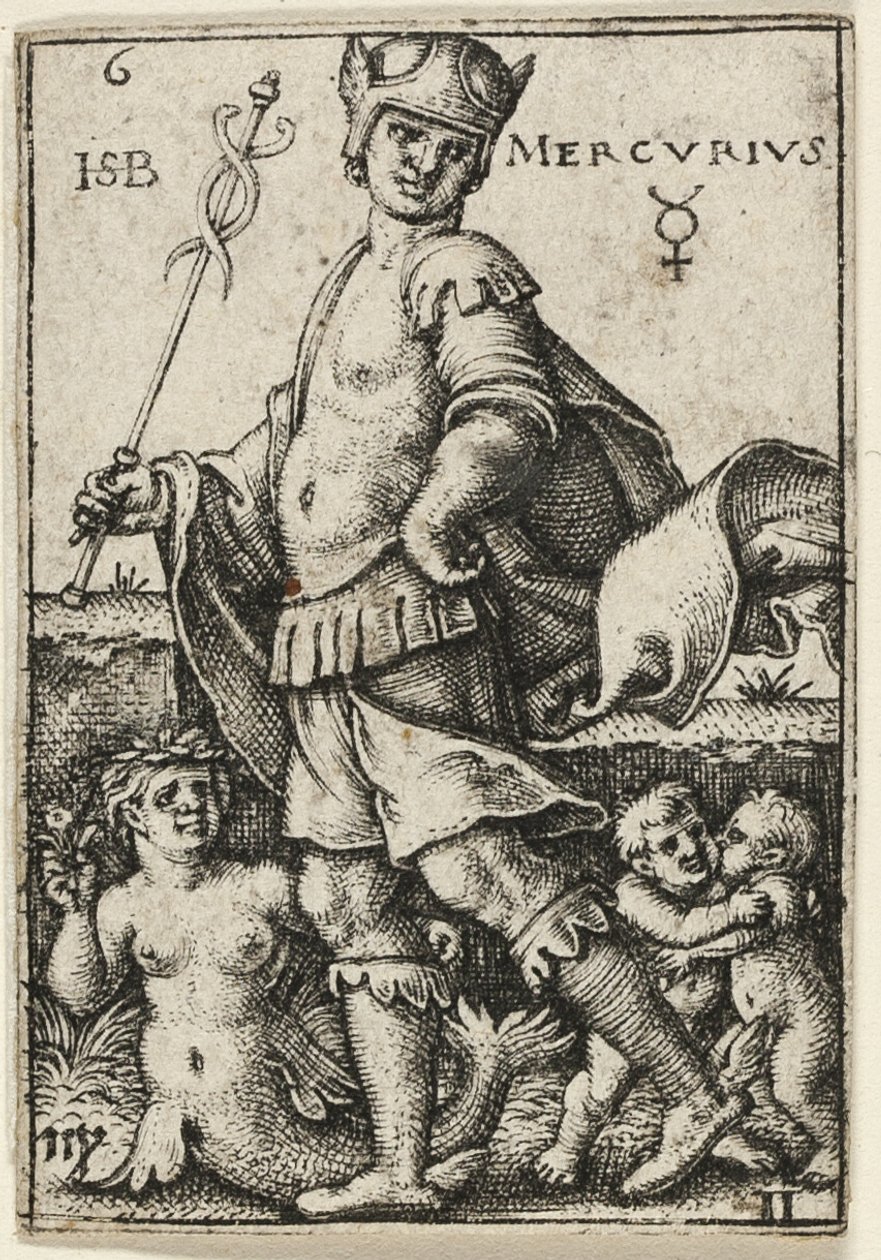 Merkurius, plansch sex från De sju planeterna med zodiakerna av Hans Sebald Beham
