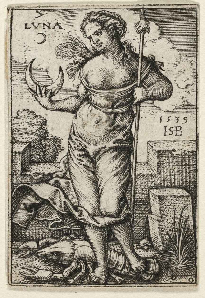 Moon, platta sju från The Seven Planets with the Zodiacs av Hans Sebald Beham