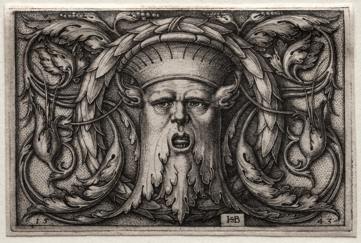 Prydnad av Satyrhuvud och krans av Hans Sebald Beham
