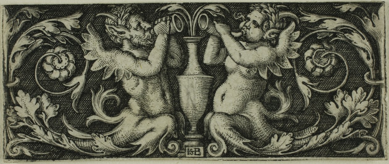 Prydnad med två tritoner, från fyra vinjetter av Hans Sebald Beham