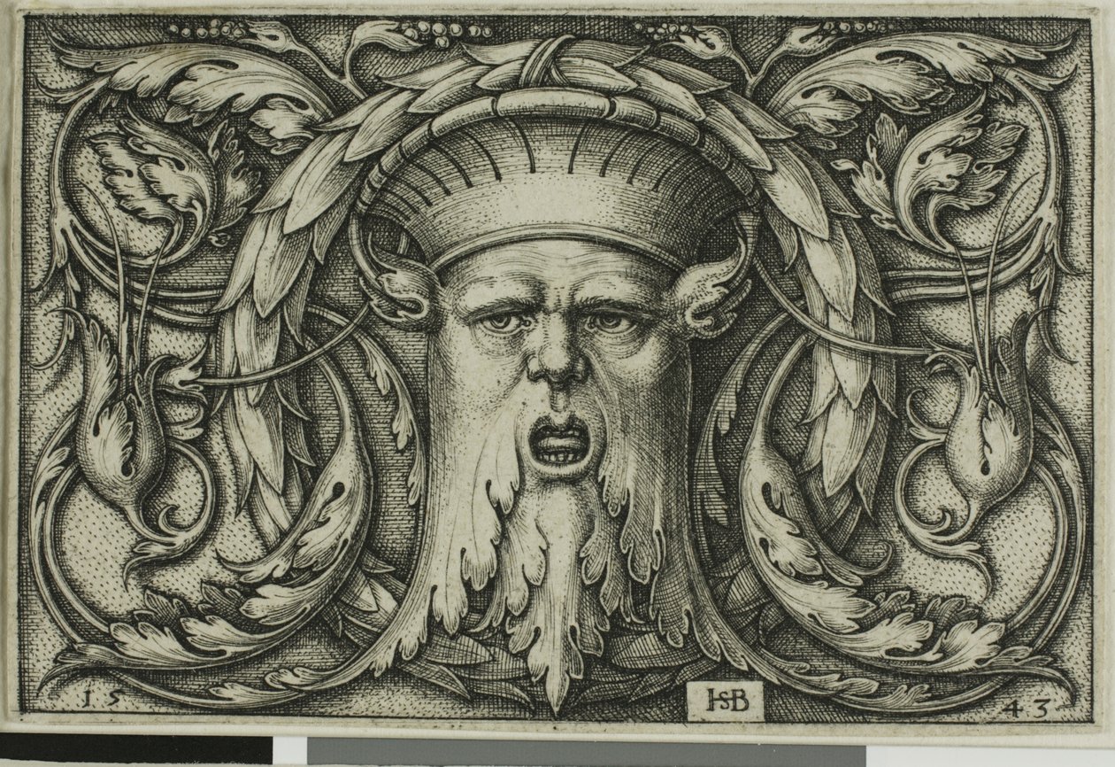 Prydnad med en mask av Hans Sebald Beham