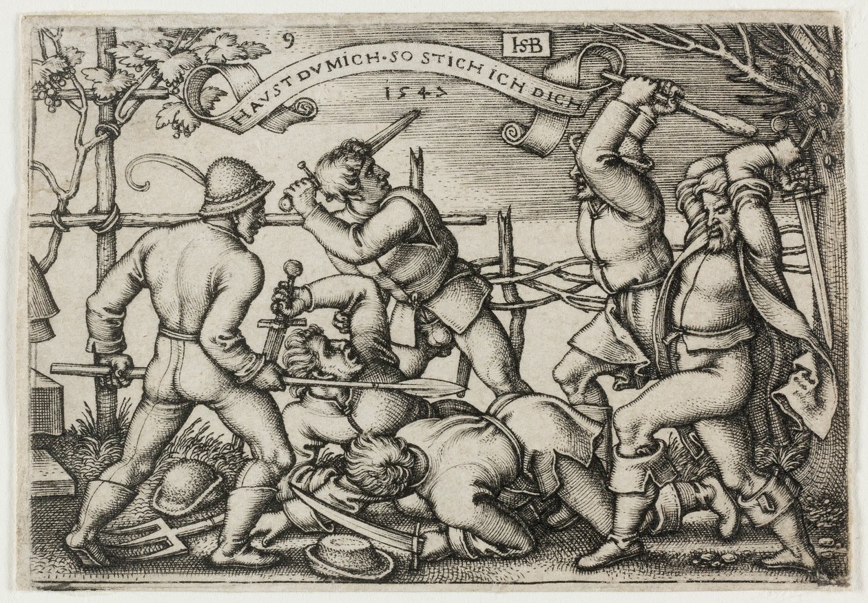 Böndernas slagsmål, plansch 9 från Böndernas fest eller de tolv månaderna av Hans Sebald Beham