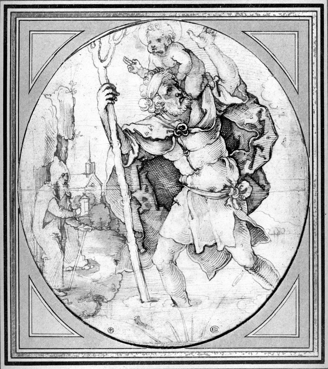 Saint Christopher (penna och bläck på papper) av Hans Sebald Beham