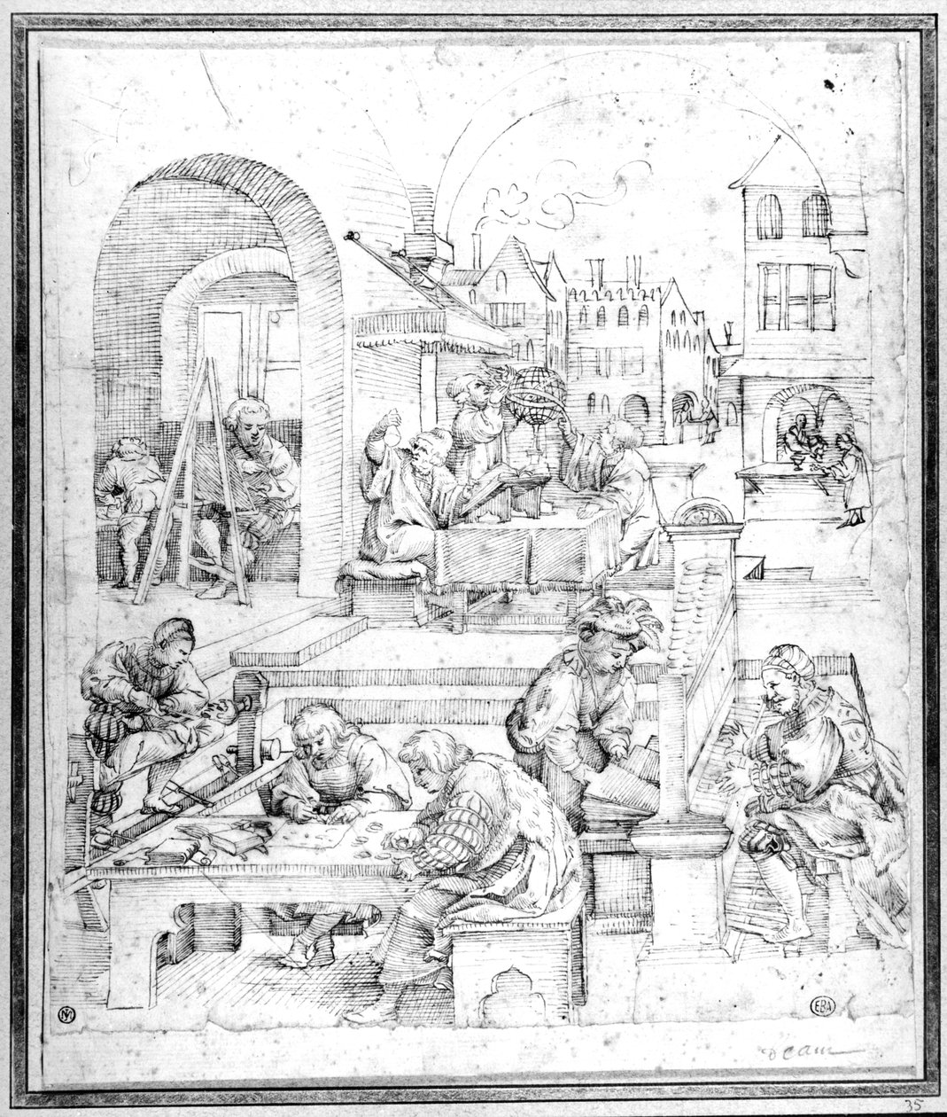 Vetenskap, konst och handel (penna och bläck) av Hans Sebald Beham