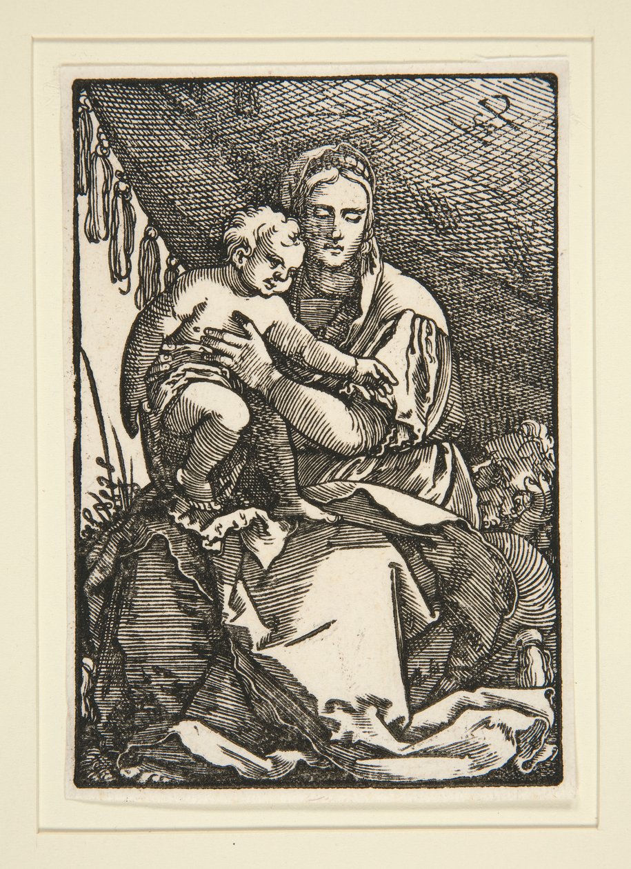 Den heliga familjen under baldakinen av Hans Sebald Beham
