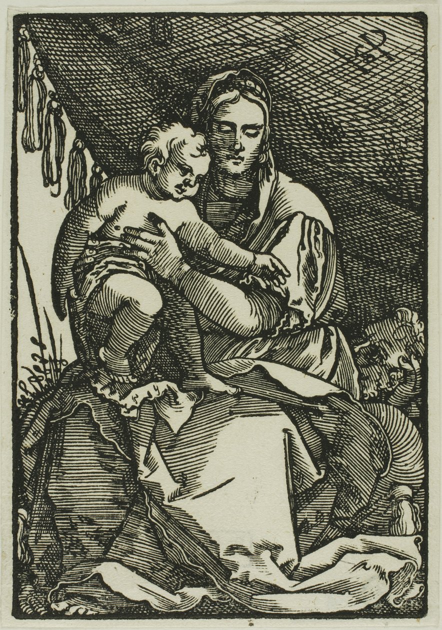 Den heliga familjen under baldakinen av Hans Sebald Beham