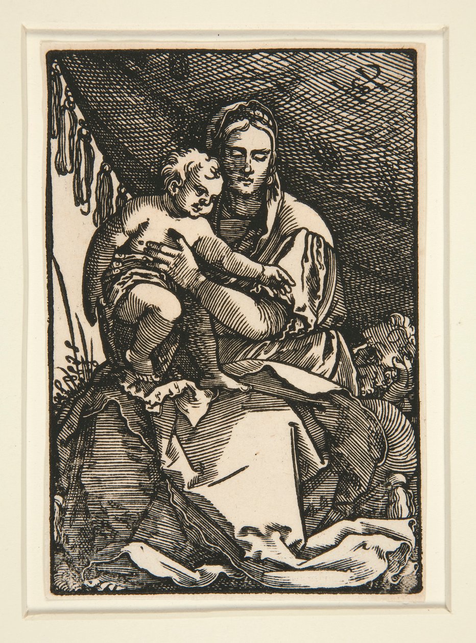 Den heliga familjen under baldakinen av Hans Sebald Beham